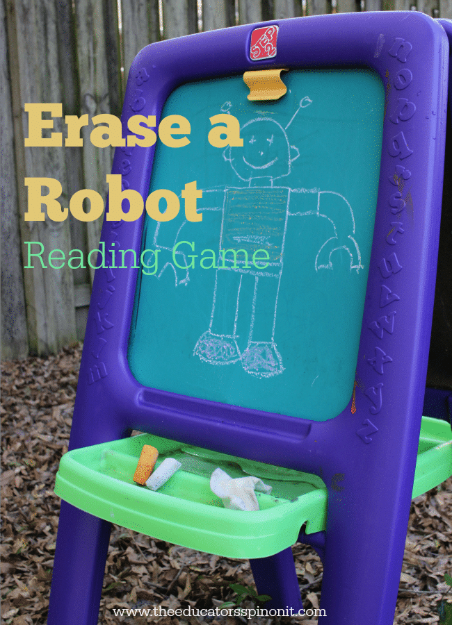 Erase a Robot Reading Game gets kids outside and READING! Fun & Easy to make and play. Perfect for kids ages 3-7!