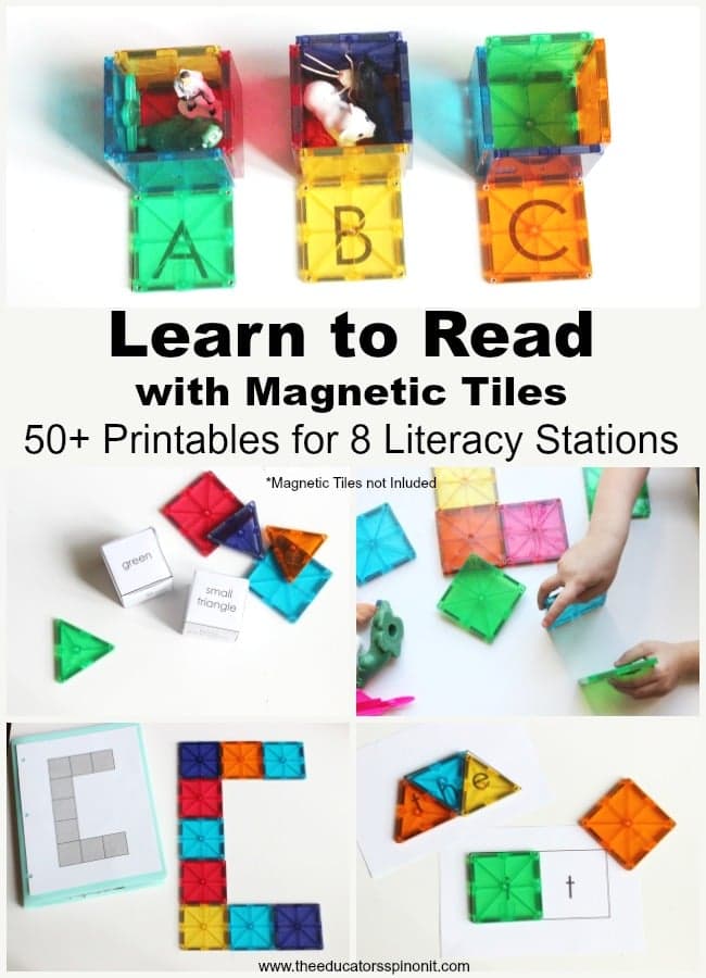 Learn to read with magnetic tile literacy stations