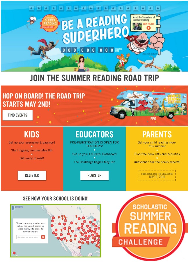 2016 SCHOLASTIC SUMMER READING CHALLENGE : Get kids motivated and excited to read all summer long! READING challenge, summer reading, summer reading road trip