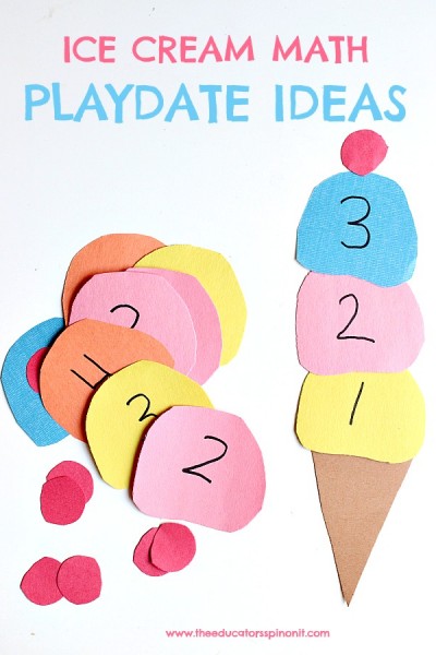 Fun and easy ice cream math playdate ideas for preschool, preK, and kindergarten using supplies you already have in your home or classroom. Counting to 10, recognizing numbers, numerical order