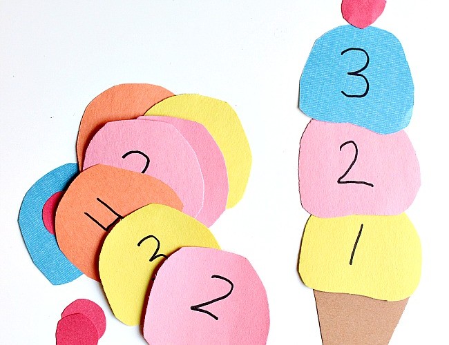 Fun and easy ice cream math playdate ideas for preschool, preK, and kindergarten using supplies you already have in your home or classroom. Counting to 10, recognizing numbers, numerical order