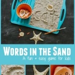 sight words written in sand by copying sight word on seashell