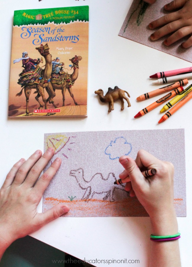 The Ultimate List of Magic Tree House Books and Accompanying Activity Ideas: Sandpaper Camel Drawings.  ART + READING