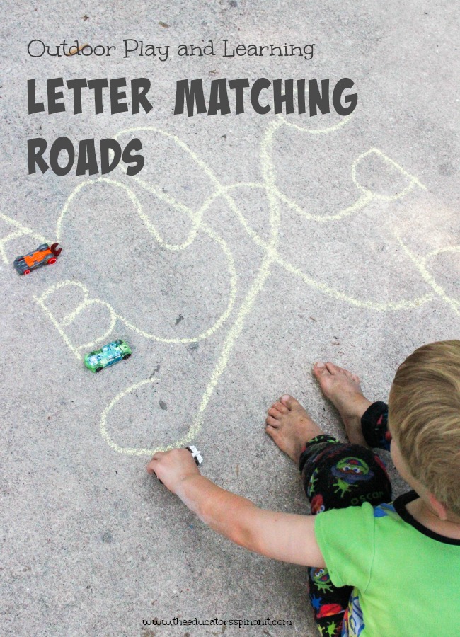 Letter matching roads: a great way to practice the alphabet outside. Letter learning fun!