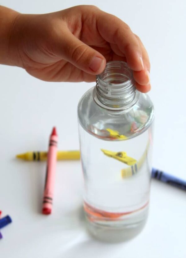 Science Sensory Bottles for Density Exploration with Crayons