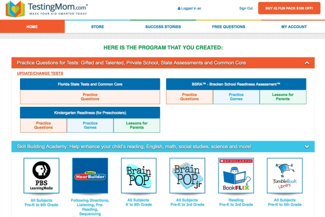 Personalized Program Selected by TestingMom.com 