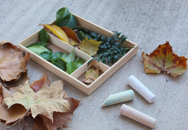 chalk activity with leaves for kids 