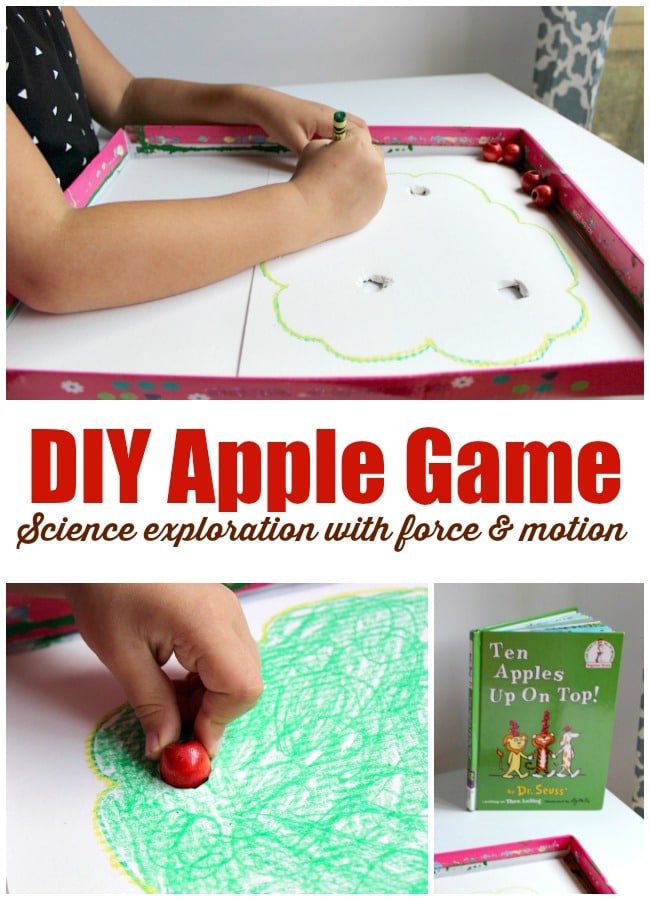 DIY apple game to explore force and motion science with preschoolers