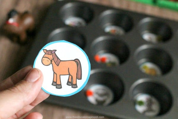 Directions to Make the Farm Muffin Tin Syllable Counting Game for Kids