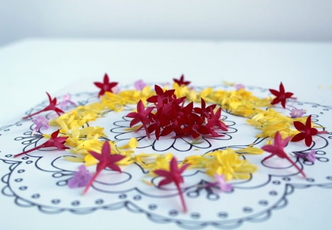 Flower Rangoli Design for Celebrating Diwali 