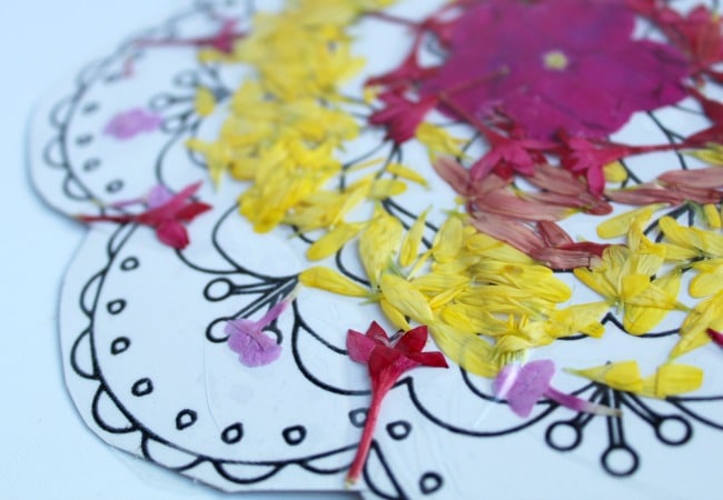 flower rangoli with contact paper for keepsake