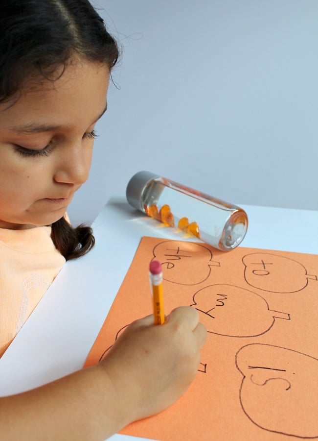 Pumpkin Sight Word Activity with Sensory Bottle