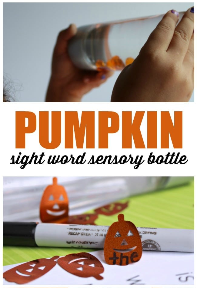 Pumpkin Sight Word Sensory Bottle Game for Beginning Readers