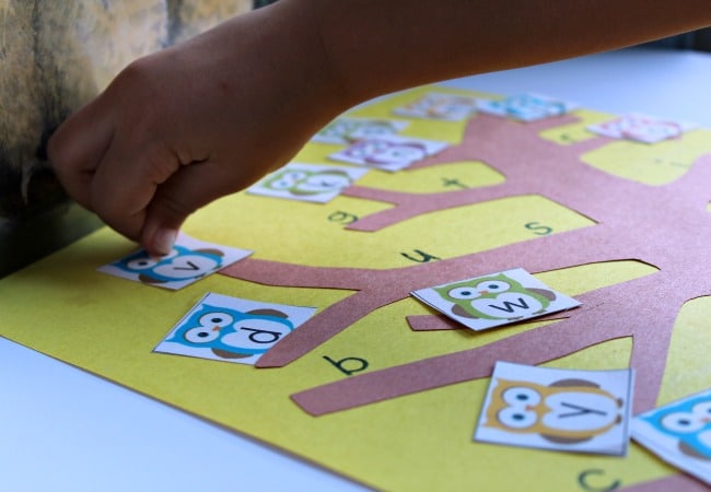 Alphabet Game with owls for preschoolers