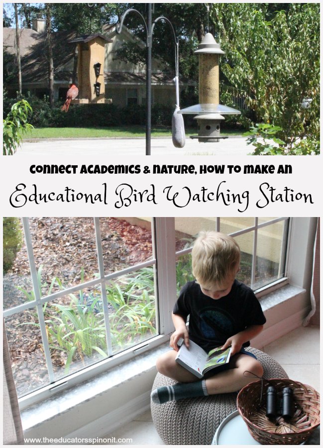 Connect academics and nature in your home or classroom. How to make an educational bird watching station with kids.