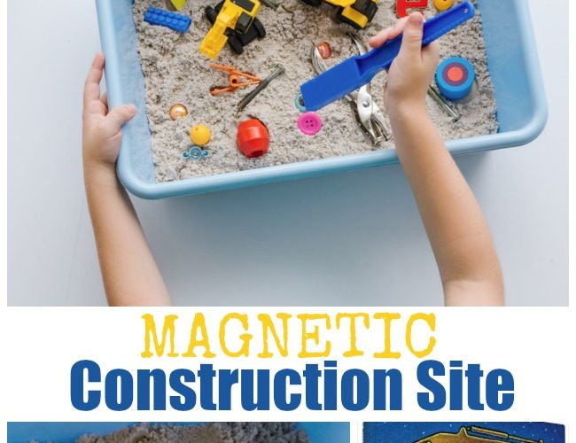 Construction Themed Sensory Bin for Preschoolers with Magnets