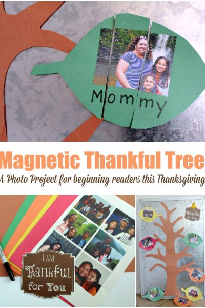 magnetic Thankful Tree a photo project for beginning readers this Thanksgiving