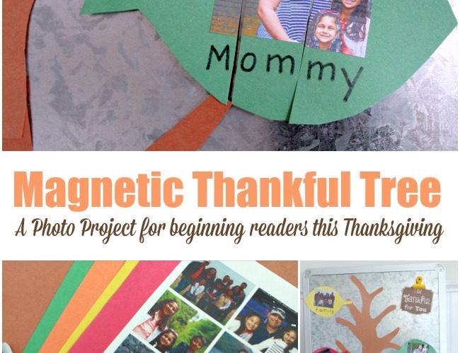 magnetic Thankful Tree a photo project for beginning readers this Thanksgiving