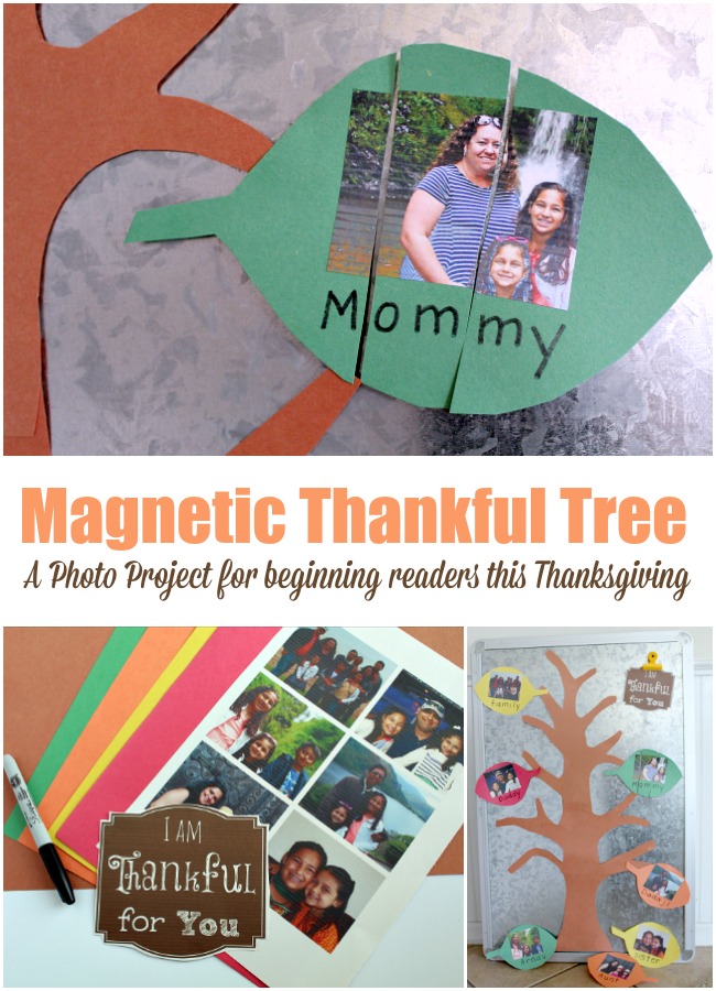 magnetic Thankful Tree a photo project for beginning readers this Thanksgiving