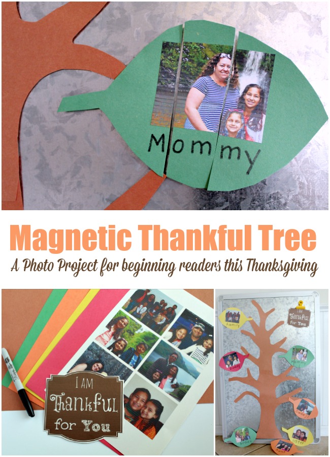 magnetic Thankful Tree a photo project for beginning readers this Thanksgiving 