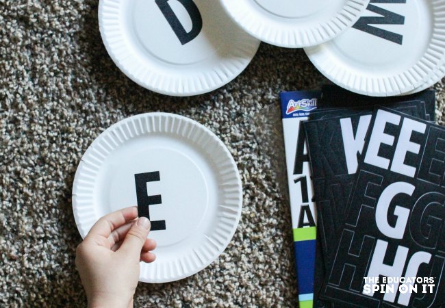 Making letter cards for Christmas Tree Alphabet Recognition Activity for Kids 