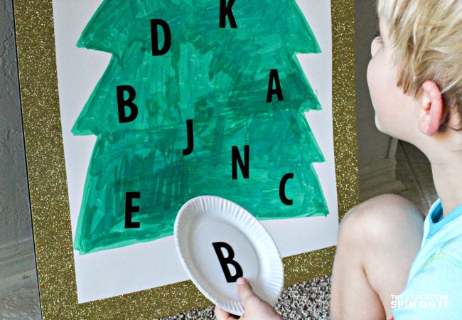 Matching letters in the Christmas Tree Alphabet Recognition Activity for Kids