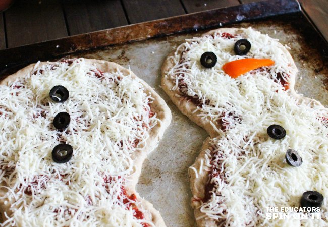 Making snowman pizza