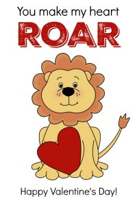 Valentine Card with Lion and Heart " You make my heart ROAR! "