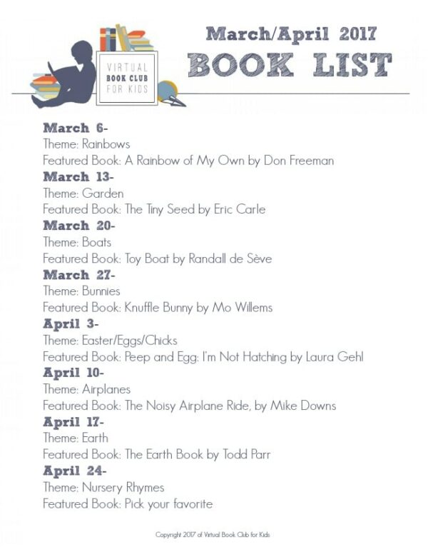 March Book List and Themes for the Virtual Book Club for Kids