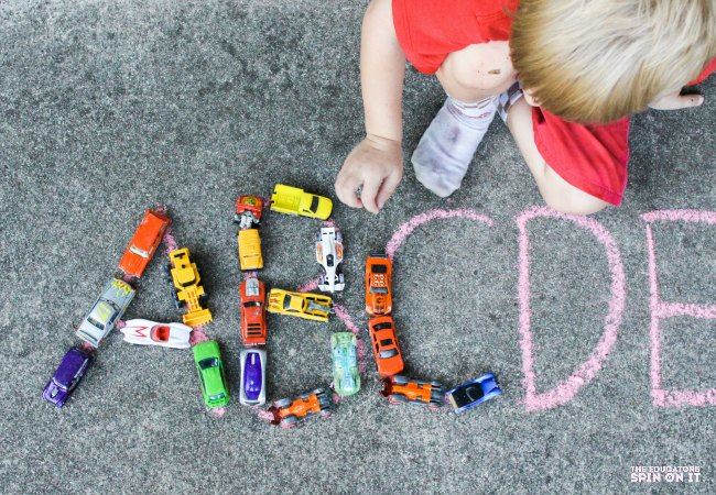 Capital Letter Outdoor Alphabet Car Activity for Kids