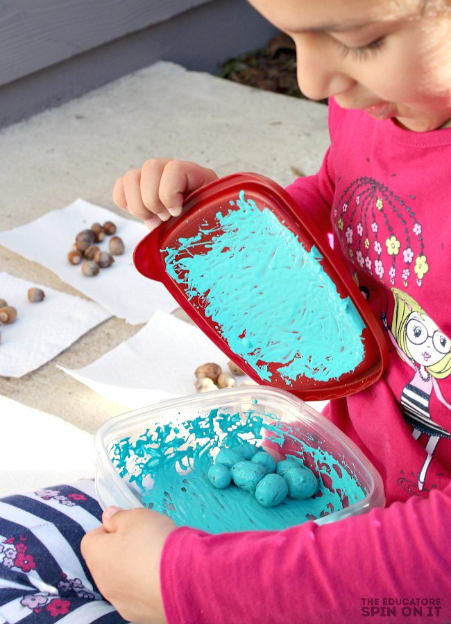 Painting Acorns with Rainbow Colors for Math Counters