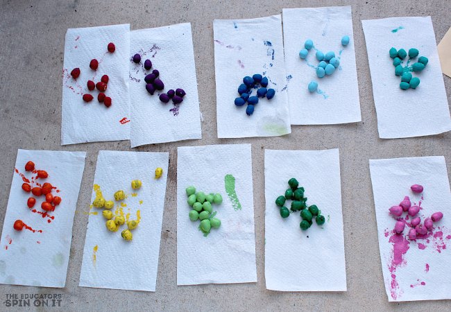 Painting Rainbow Math Counters with Acorns