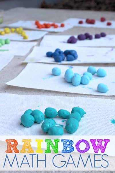 Rainbow Math Games for Preschoolers with Painted Acorns