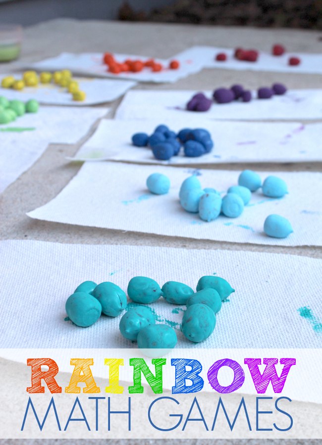 Rainbow Math Games for Preschoolers with Painted Acorns