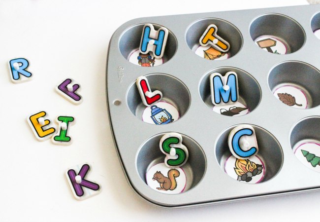 Muffin Tin Camping Theme Reading Game - Begining Sounds