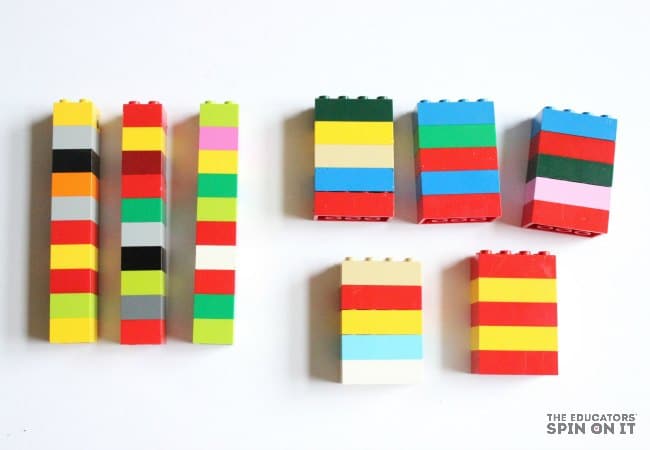 Assemble the bricks in groups of 5's and 10's for skip counting practice