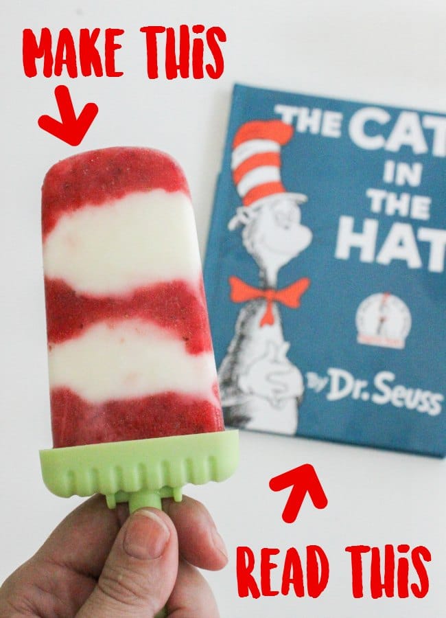 Cat and the Hat inspired 2 Ingredient Popsicles for kids to make and eat! popsicle recipe