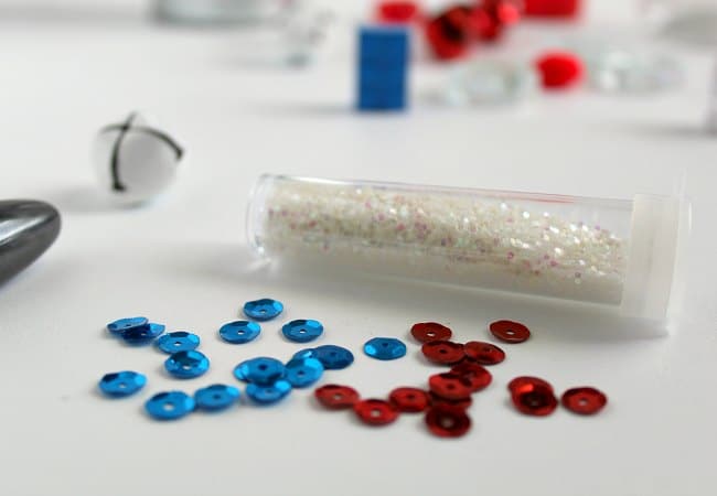 Patriotic Sequins and Glitter for Patriotic Sensory Bottle