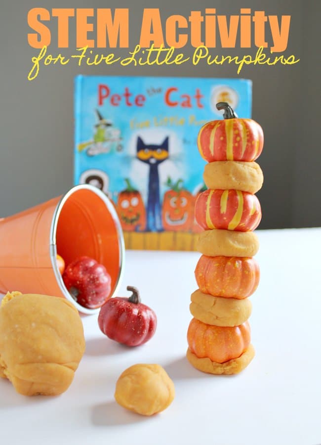 STEM Activity for Five Little Pumpkins with pumpkin playdough