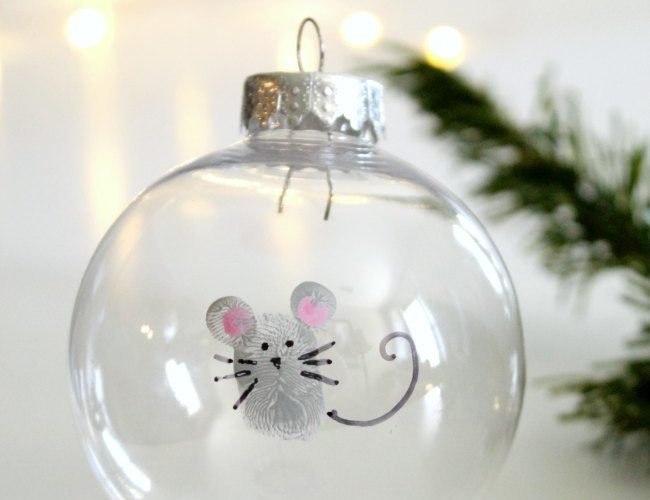 Fingerprint Mouse Themed Ornament for Kids to Make for Christmas