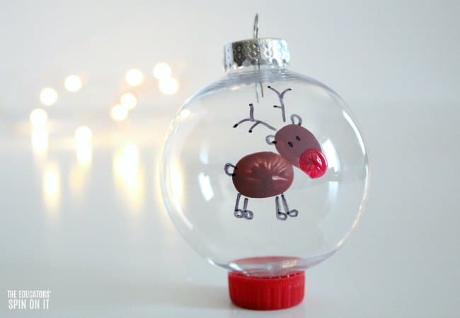 Fingerprint Reindeer Ornament for Kids for Christmas Tree or Handmade Gift Idea