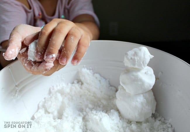 Making a Snowman with Pretend Snow for Preschoolers