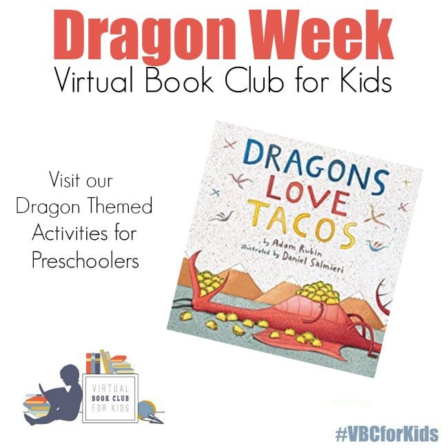 Dragons Love Tacos Book cover with Dragon Themed Activities for Preschoolers 