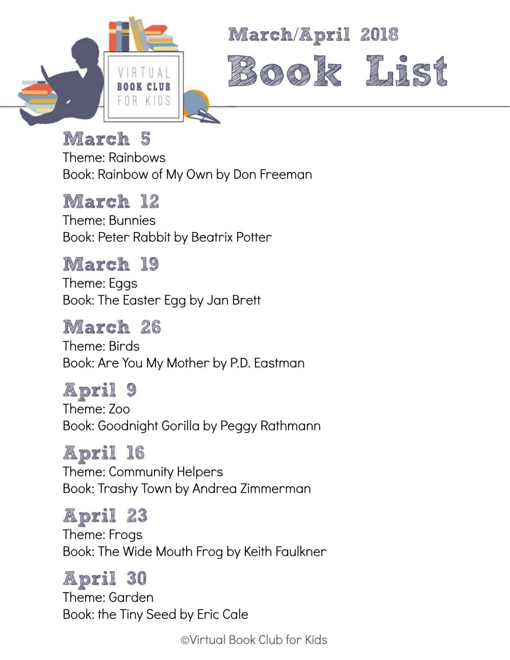 Spring Book List for the Virtual Book Club for Kids