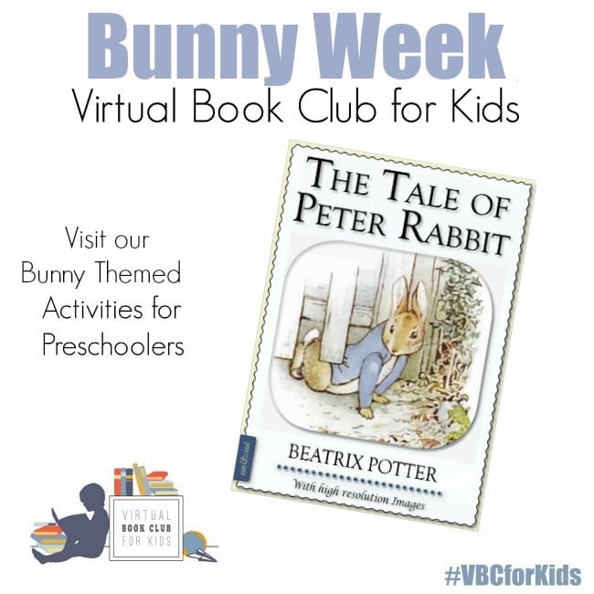 Book Cover of The Tale of Peter Rabbit with Bunny Week for Virtual Book Club for Kids