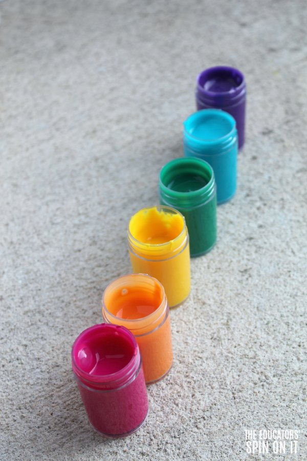 Jars of Paint for Rainbow Painting with Kids