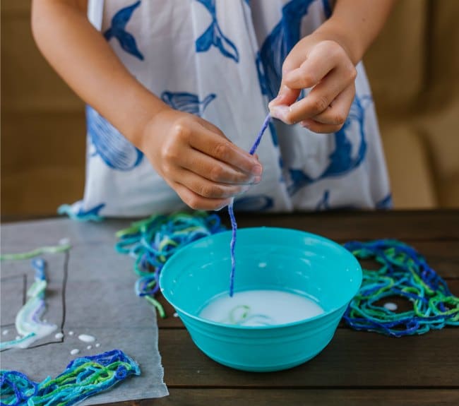 Making String Letters with Glue and Yarn with Kids for ABC Game