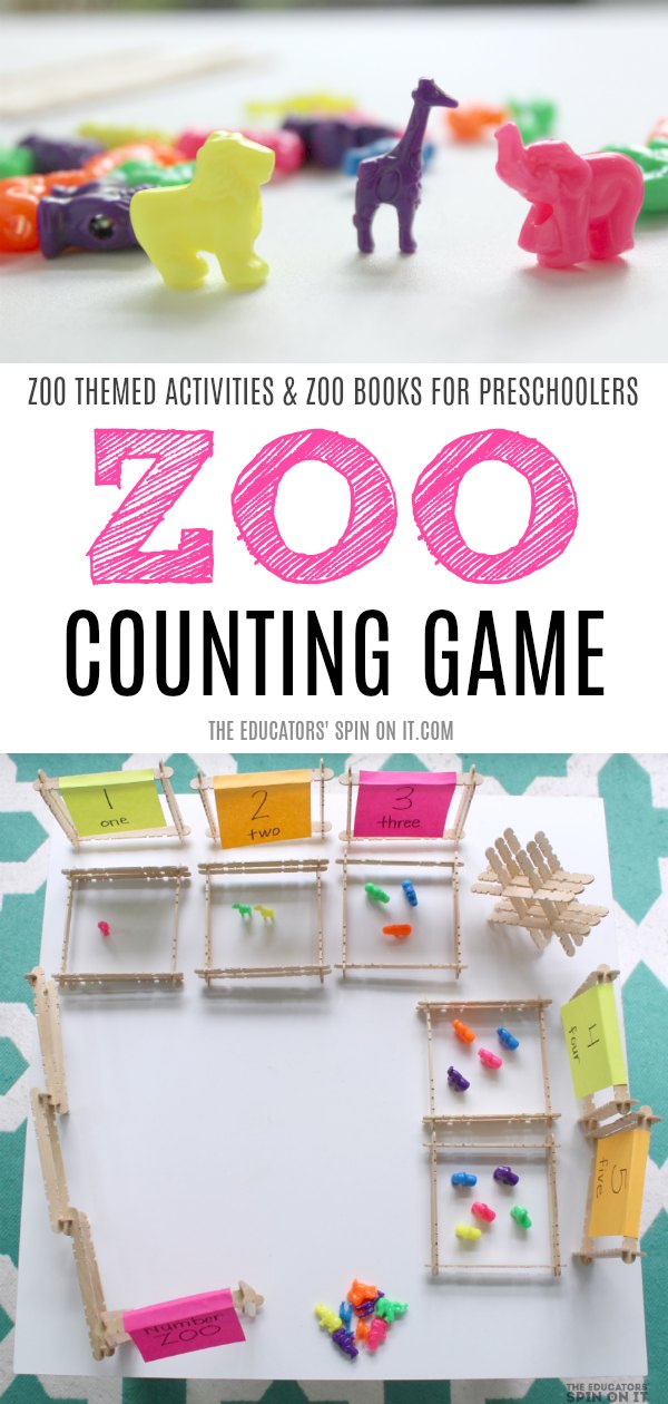 Zoo Counting Game for Preschoolers with Popsicle Stickers and Zoo Beads