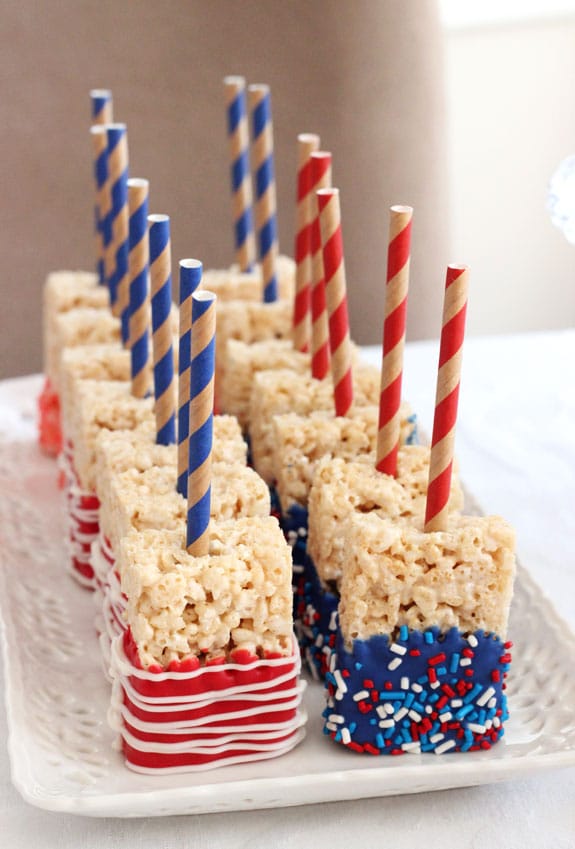 Red, White and blue Rice Krispie Pops Recipe