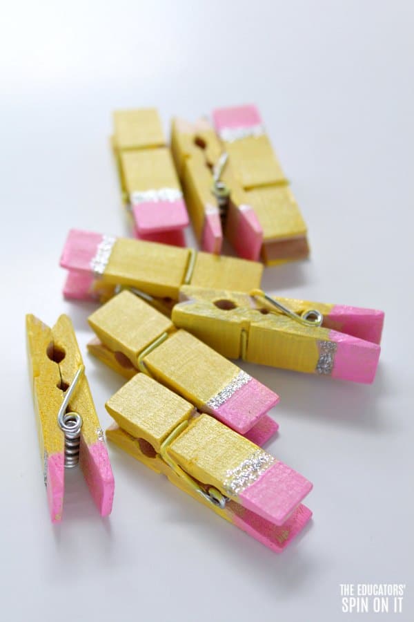 Pencil Themed Clothespins for Back to School Literacy Fun